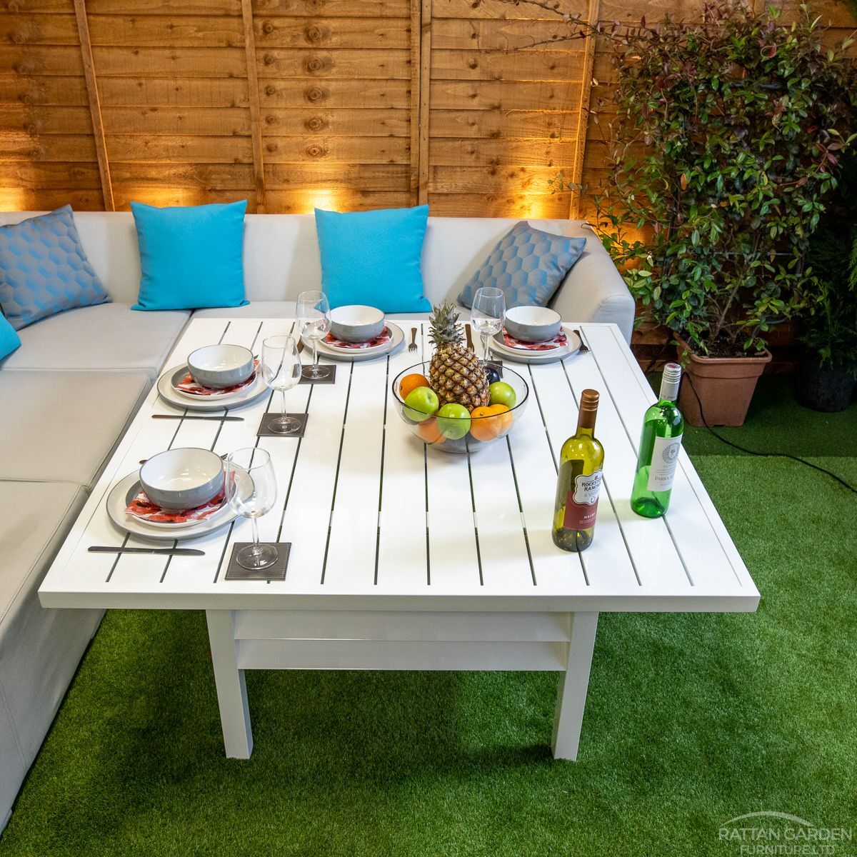 Sunbrella Venice Rattan Corner Dining Set - White