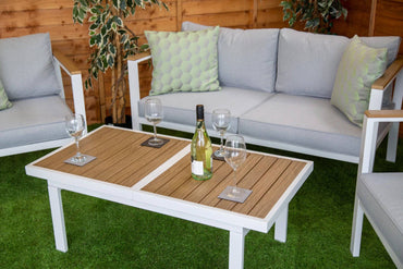 Fiona Stylish Aluminium Rectangular Rising Table Corner Set - Garden Furniture Hub Essex