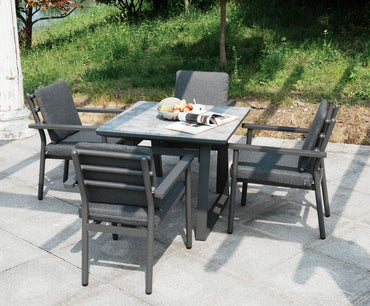 Brabazon Aluminium 4 Seat Dining Set with Patterned Table Top