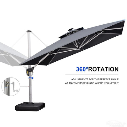 Deluxe 3m Square Cantilever Parasol in Grey with Base
