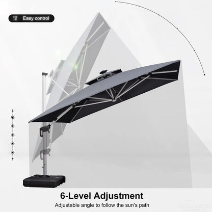 Deluxe 3m Square Cantilever Parasol in Grey with Base