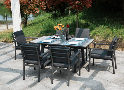 Brabazon Aluminium 6 Seat Dining Set with Patterned Table Top