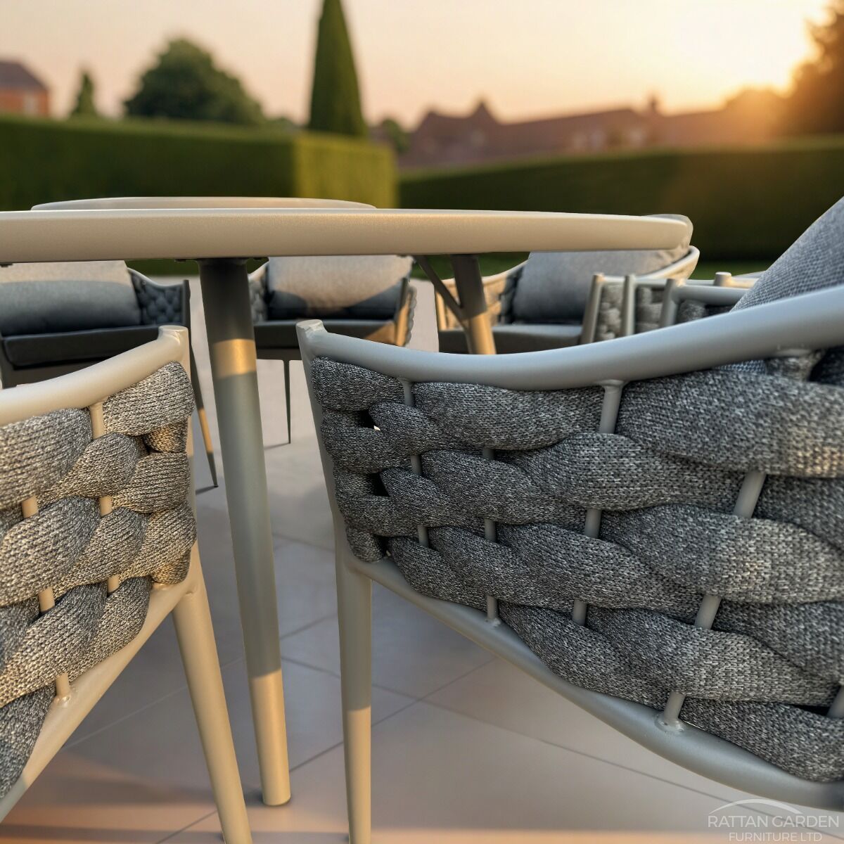 Annabelle Grey 4 Seater Rope Dining Set INC FREE LAZY SUSAN