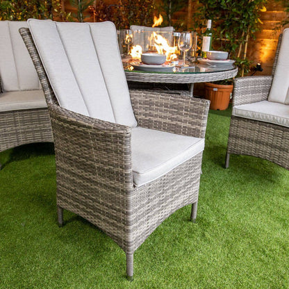 Champagne Atlanta Round Rattan 4 Seat Fire Pit Dining Set - Garden Furniture Hub Essex