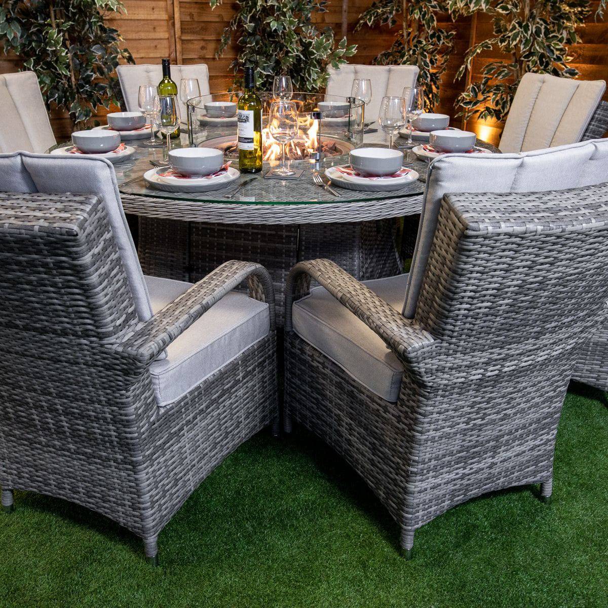 Champagne Tokyo Round 8 Seat Fire Pit Dining Set - Garden Furniture Hub Essex