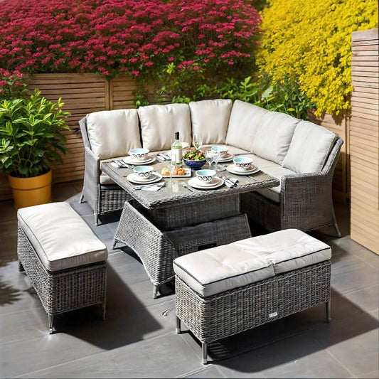 Mulberry Corner Rising Table Sofa Dining Set -Rattan Garden Furniture