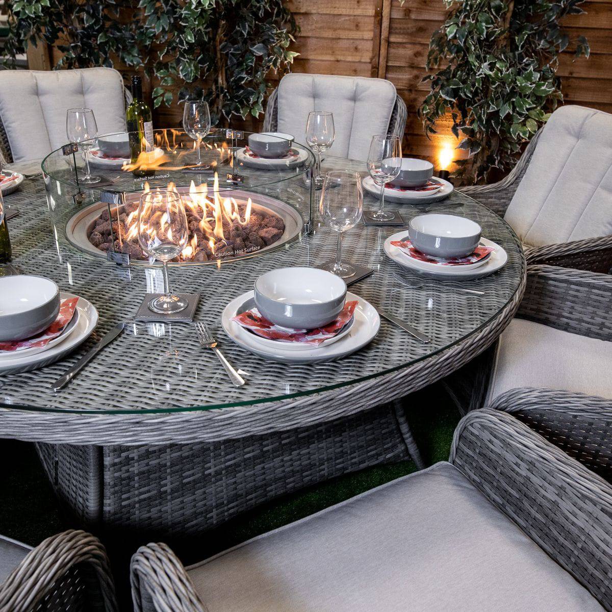 Champagne Vienna Round 8 Seat Fire Pit Set - Garden Furniture Hub Essex