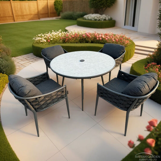 Annabelle Grey 4 Seater Rope Dining Set INC FREE LAZY SUSAN