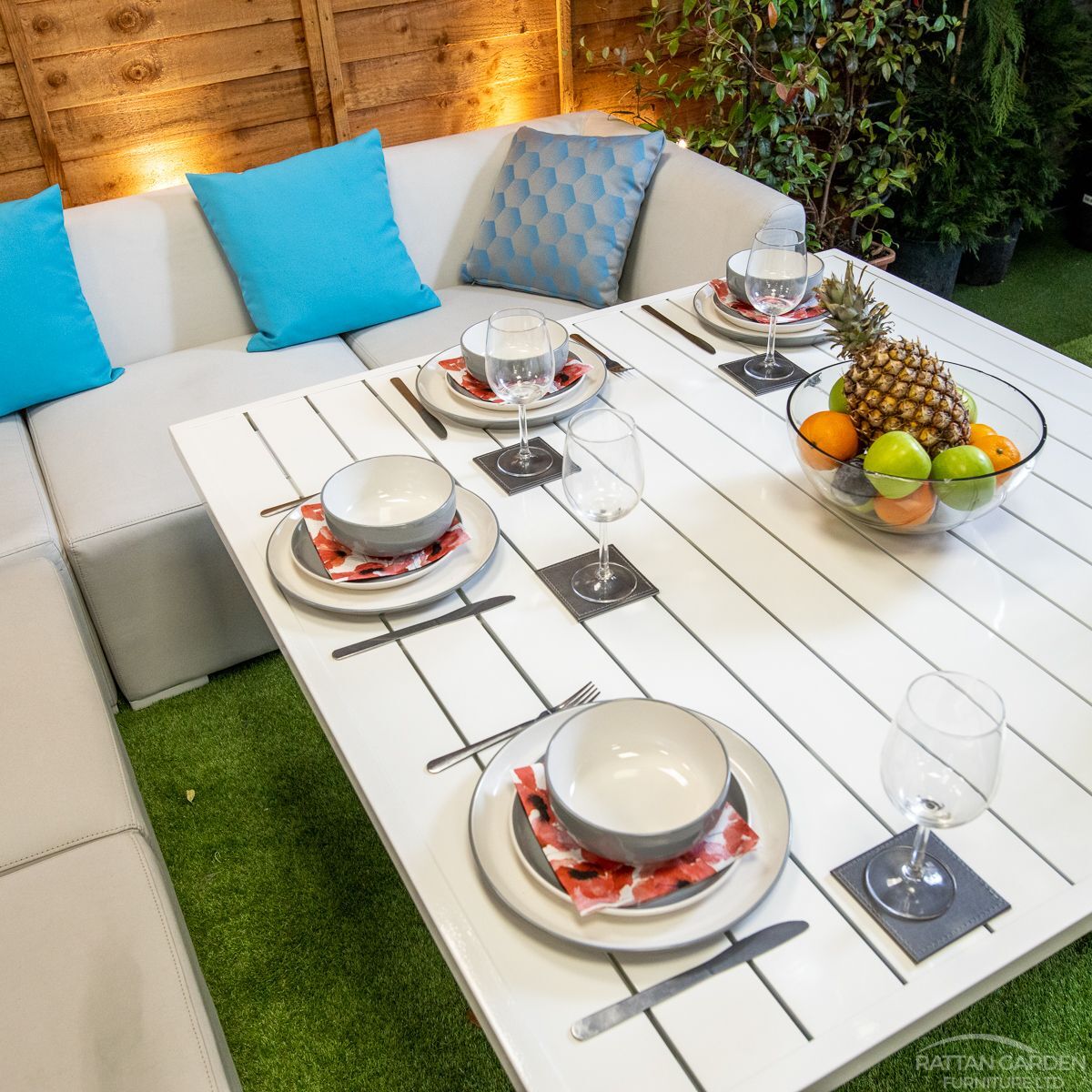 Sunbrella Venice Rattan Corner Dining Set - White