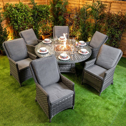 Serena Paris 6 Seat Round Fire Pit Dining Set - Garden Furniture Hub Essex