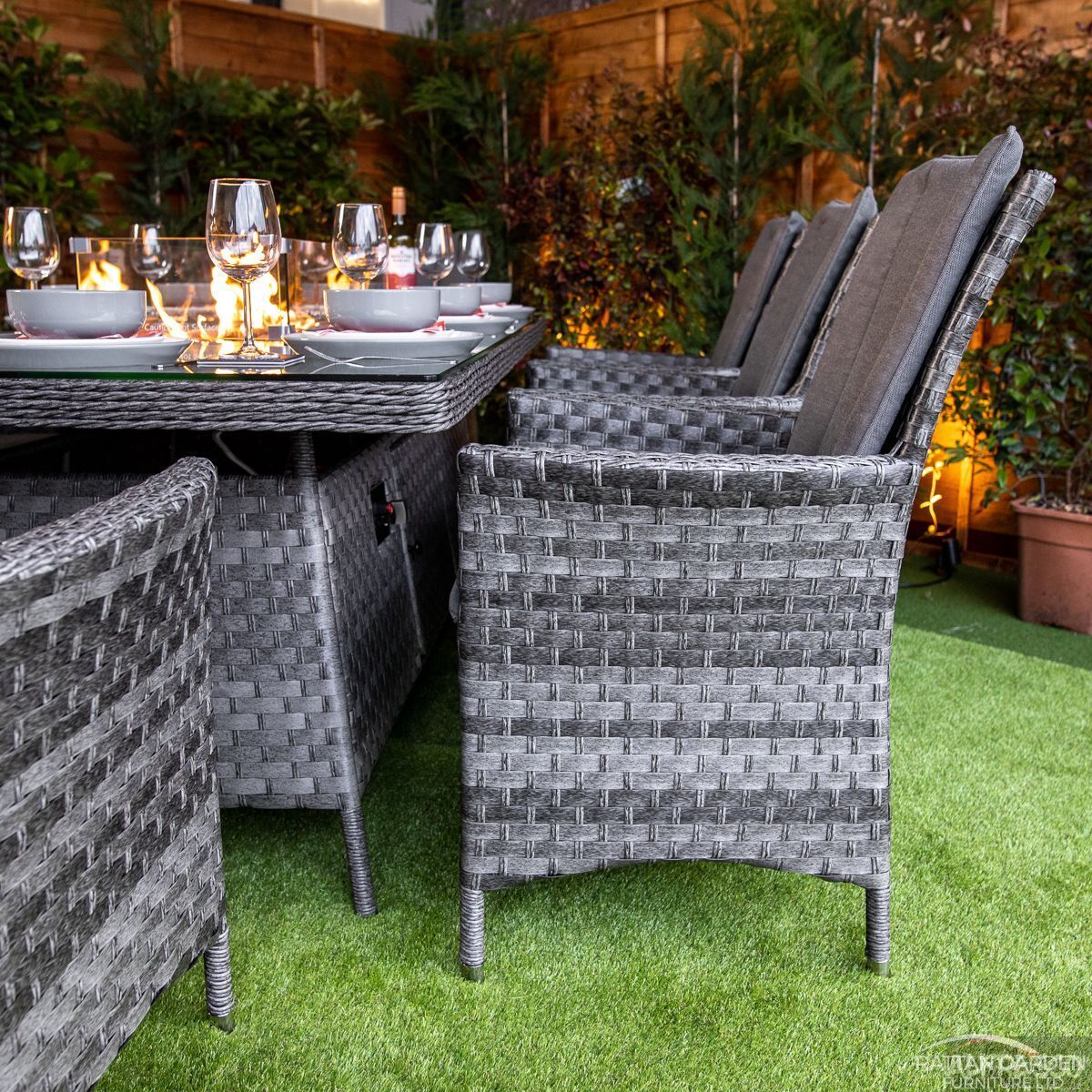 Serena Rattan Atlanta Rectangular 8 Seater Fire Pit Dining Set 210cm