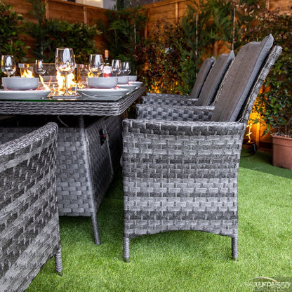 Serena Rattan Atlanta Rectangular 8 Seater Fire Pit Dining Set 210cm