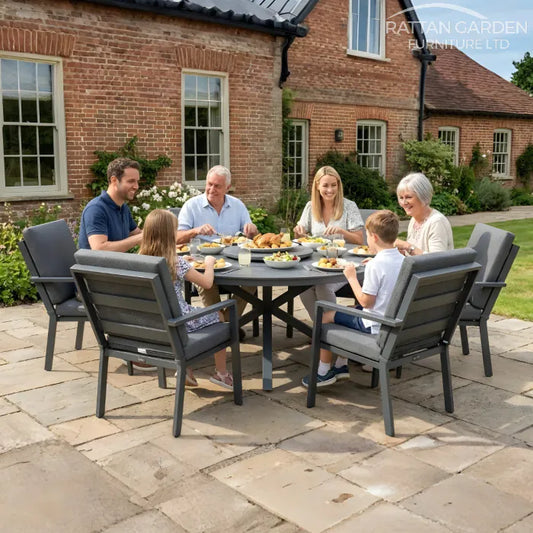 Aluminium SEBASTIAN 180cm 6 Seat Oval Dining Table Set