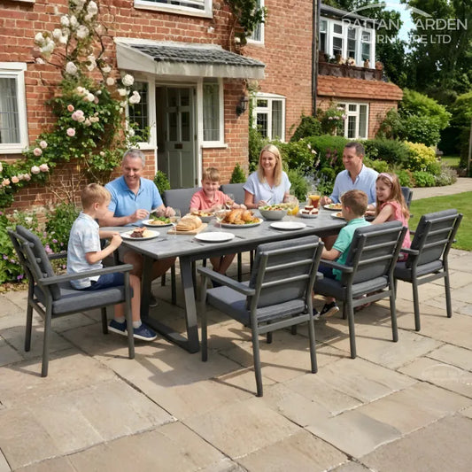 Brabazon Aluminium 8 Seat Dining Set With Patterned Table Top