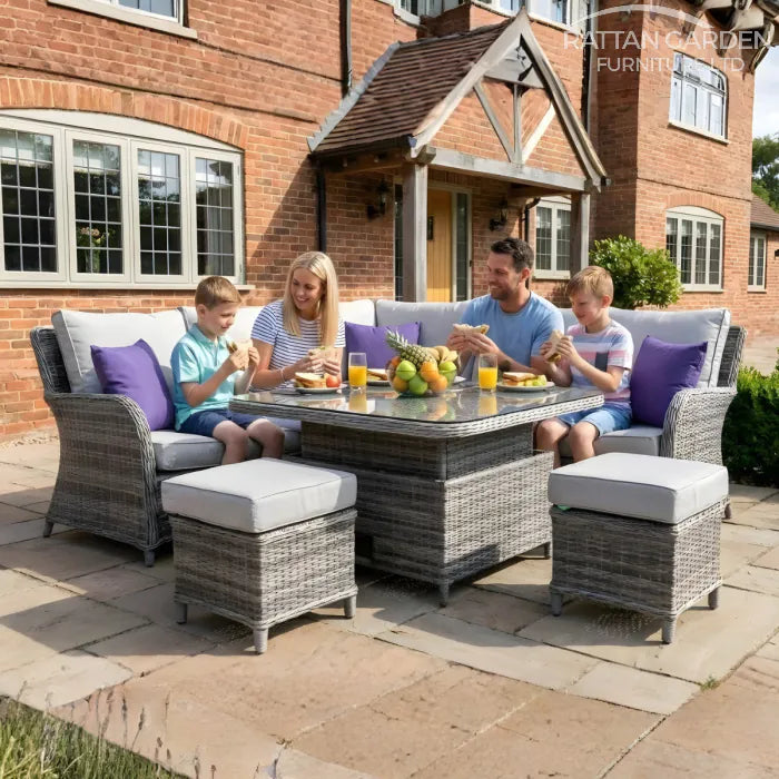 Rattan Champagne Oxford Square Rising Table Corner Set