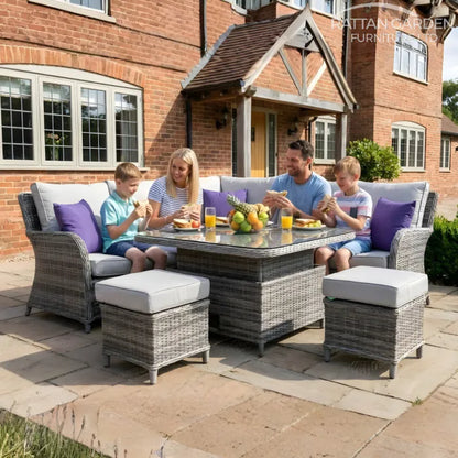 Rattan Champagne Oxford Square Rising Table Corner Set