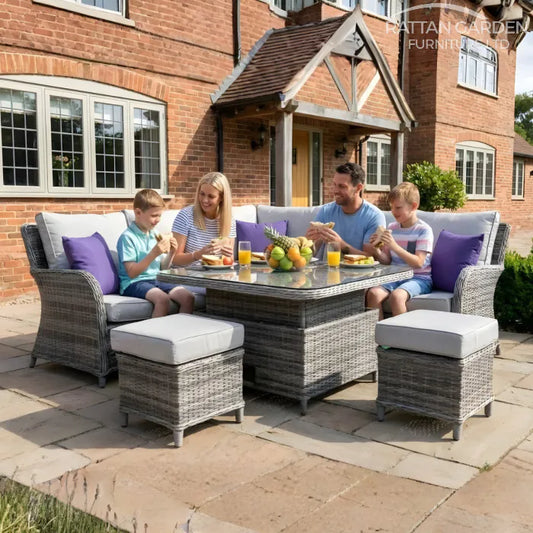Rattan Champagne Oxford Square Rising Table Corner Set