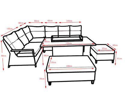 Aluminium Barnabus Fire Pit Corner Sofa Set