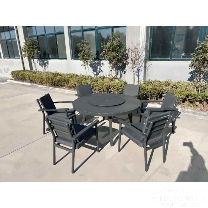 Aluminium 6 Seat Round Dining Set with Grey Table Top