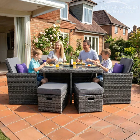 Rattan Serena 4 Seat Cube With 4 Storage Footstools