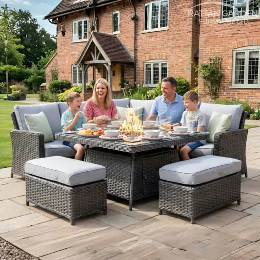Rattan Platinum Boston Corner Fire Pit Sofa Set