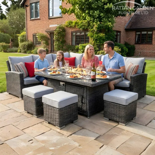 Rattan Platinum Hampton Corner Dining Firepit Sofa Set