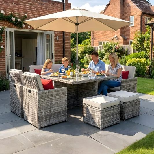Champagne Rattan 4 Seater Cube With 4 Storage Footstools