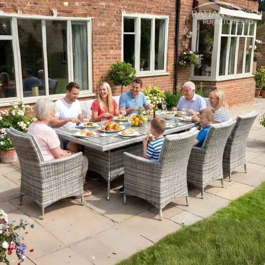 Champagne Rattan Atlanta Rectangular 8 Seater Garden Dining Set