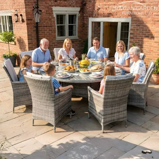 Champagne Rattan Atlanta Round 8 Seater Garden Dining Set