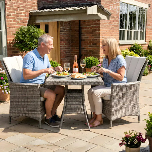 Champagne Rattan Atlanta Bistro Square Dining Table with 2 Chairs