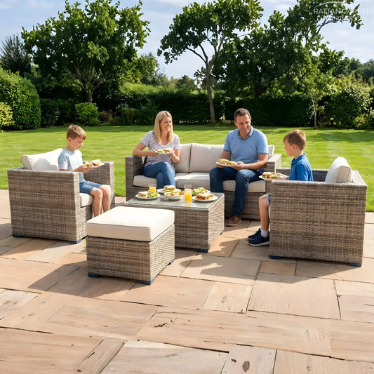 Rattan Champagne Corfu 5 Seat 5 Piece Sofa Set