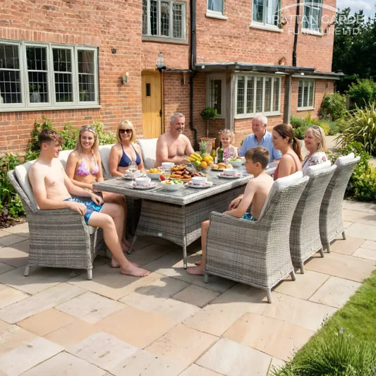 Champagne Rattan Paris Rectangular 8 Seater Dining Table Set