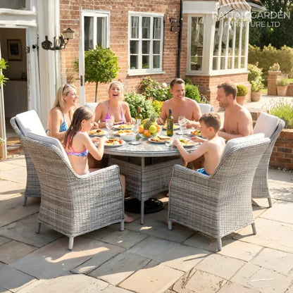Champagne Rattan Paris Round 6 Seat Dining Set