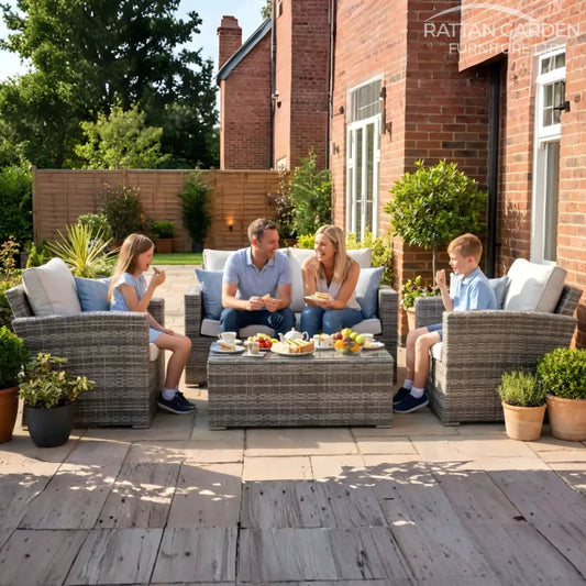 Rattan Champagne Rhodes 4 Seat 3 Piece Sofa Set