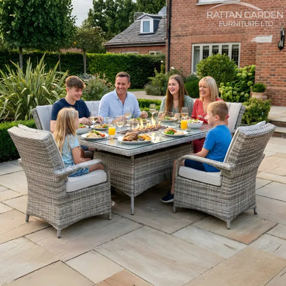 Champagne Rattan Tokyo Rectangular 6 Seater Fire Pit Dining Set