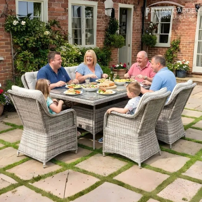 Champagne Rattan Vienna Rectangular 6 Seater Garden Dining Set
