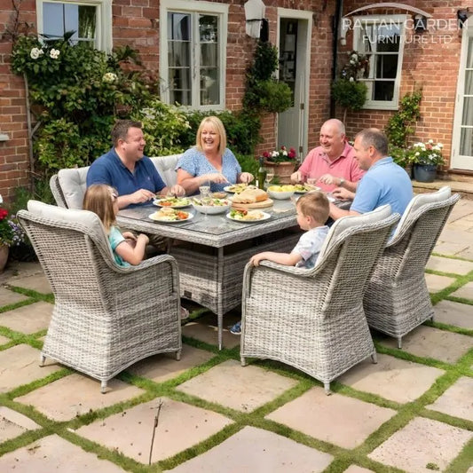 Champagne Rattan Vienna Rectangular 6 Seater Garden Dining Set