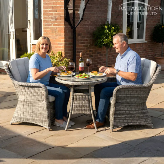 Champagne Rattan Vienna Bistro Round Dining Table Set