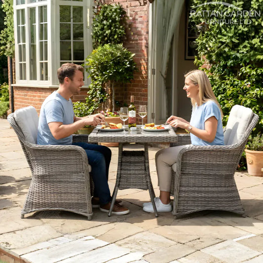 Champagne Rattan Vienna Bistro Square Dining Table with 2 Chairs