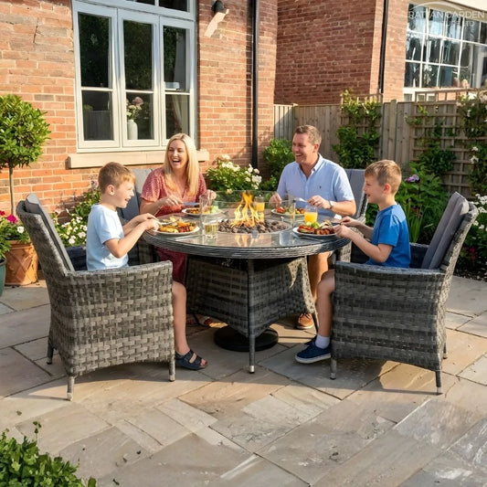 Serena Rattan Atlanta 4 Seater Round Fire Pit Dining Set