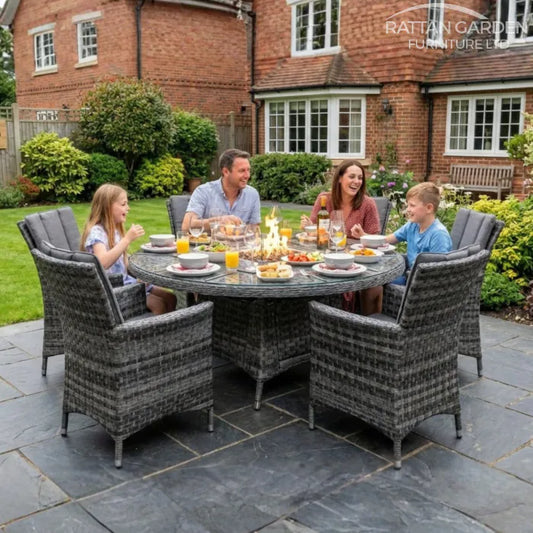 Serena Rattan Atlanta Round 6 Seater Fire Pit Dining Set