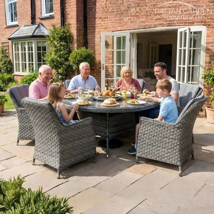 Serena Rattan Paris Round 6 Seater Dining Table Set