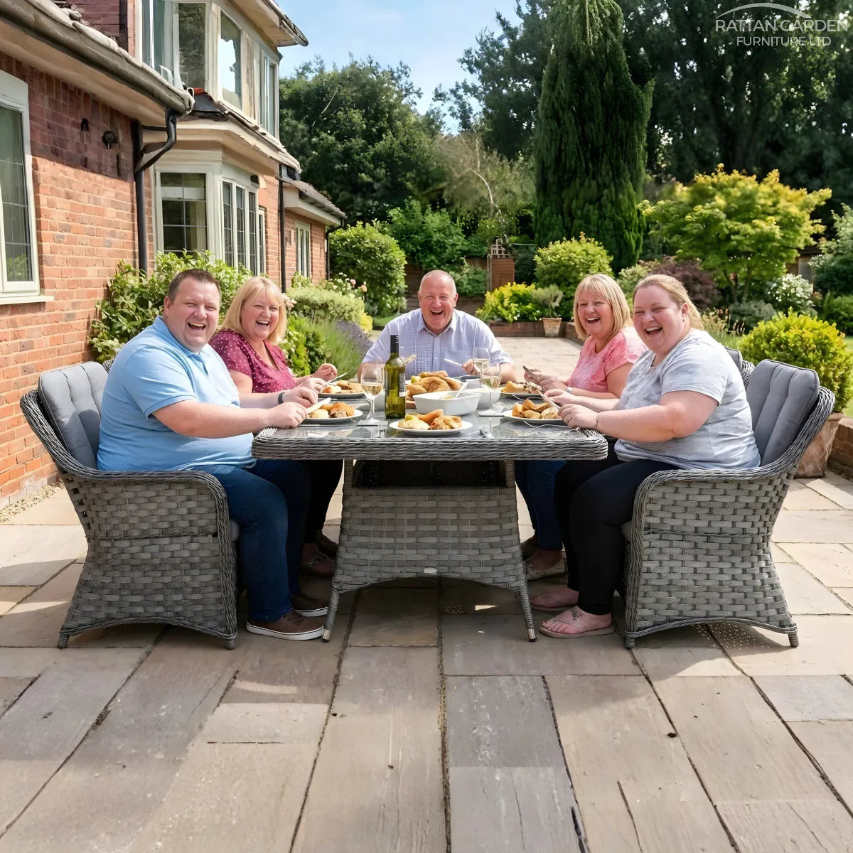Serena Rattan Vienna Rectangular 6 Seater Dining Table Set