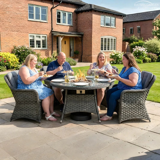 Serena Rattan Vienna Round 4 Seater Fire Pit Dining Set