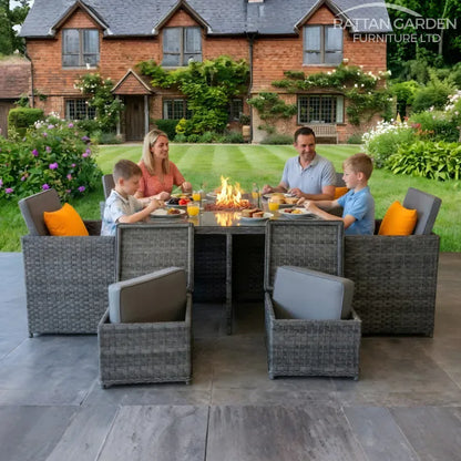 Serena Rattan 4 Seat Firepit Cube Set with 4 Footstools
