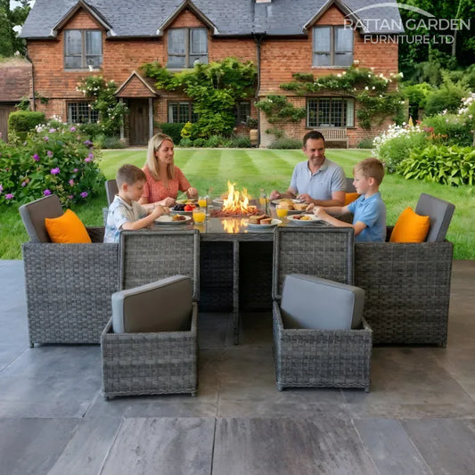Serena Rattan 4 Seat Firepit Cube Set with 4 Footstools