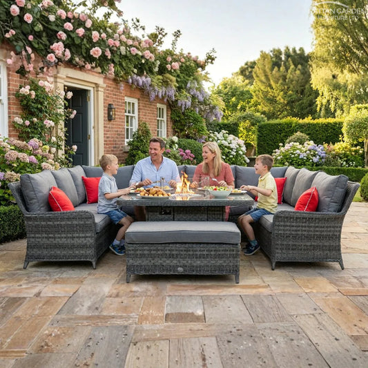 Rattan Serena Curved Sofa Set with Fire Pit