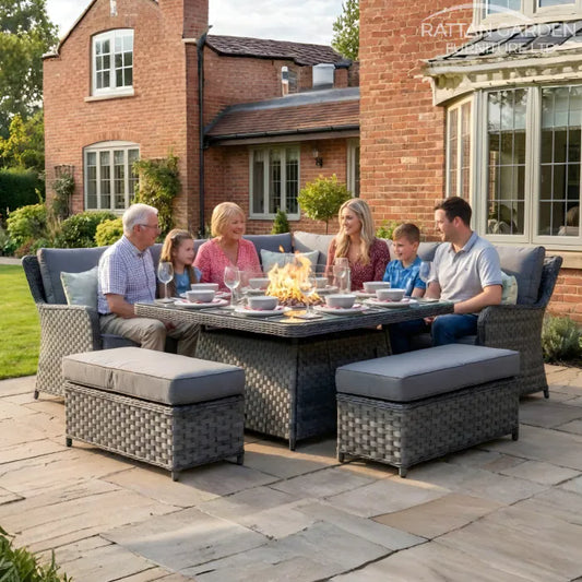 Rattan Serena Miami Corner Dining Set with Firepit