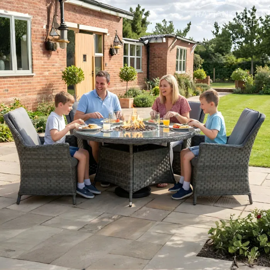 Serena Rattan Paris Round 4 Seater Fire Pit Dining Set