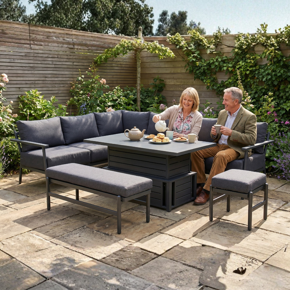 Aluminium Corner Dining Set with Grey Rising Table